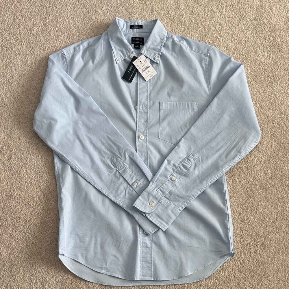 J. Crew Men's Light Blue Slim Untucked Performance Button-Down Shirt